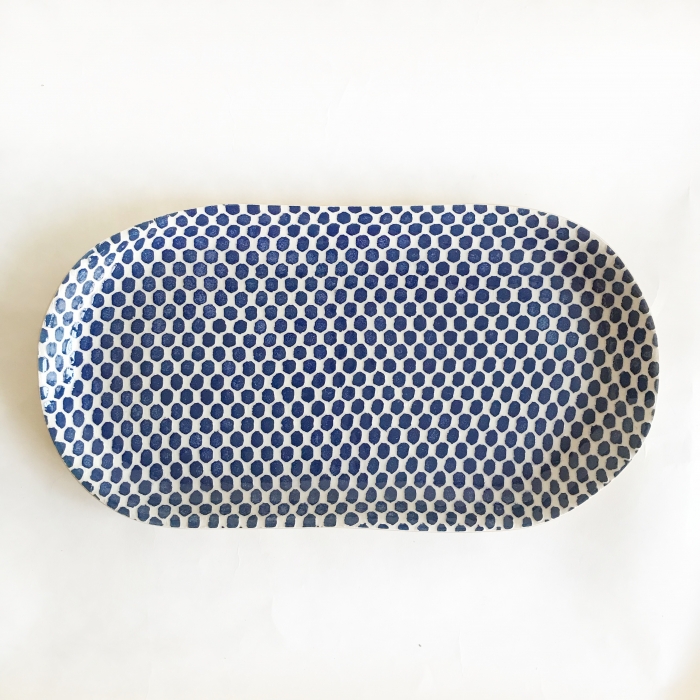 Large fish platter dot cobalt