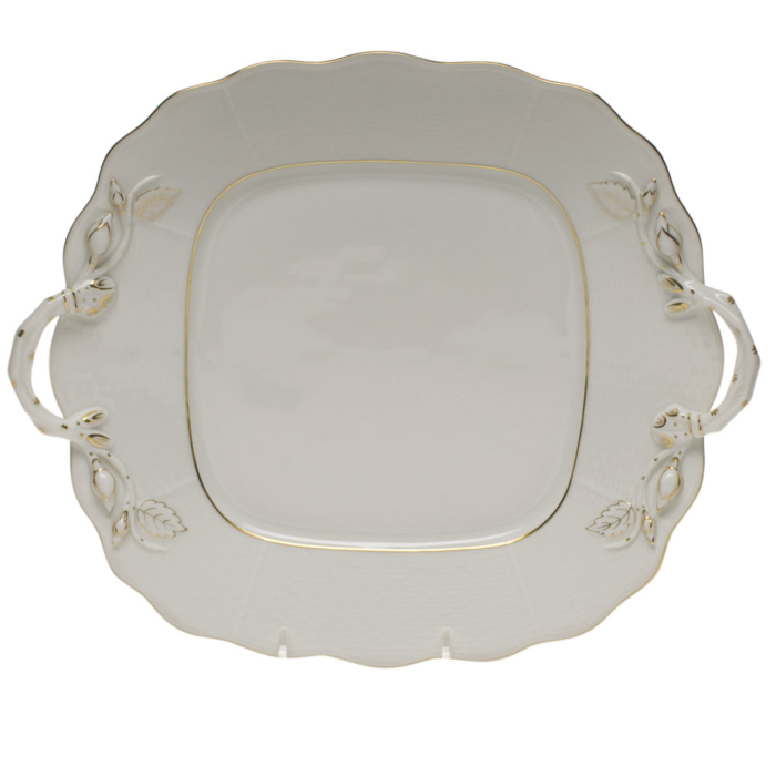 Golden Edge Square Cake Plate With Handles  9.5"Sq