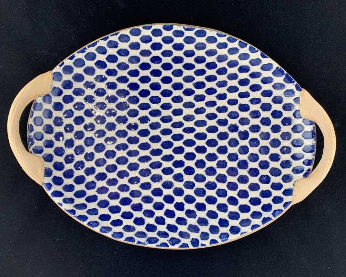 Terrafirma Ceramics Small Oval Platter with Handles Dot Cobalt